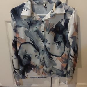Floral button down satiny shirt